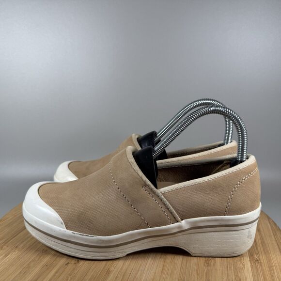 S Dansko Vegan Volley Clogs Womens 37 6.5-7 Tan Canvas Slip On Shoes - Picture 3 of 8
